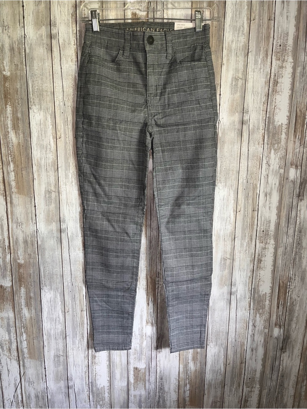American Eagle Super High Rise Plaid Jegging Pants Gray Black NWT 00 Short - Picture 2 of 9